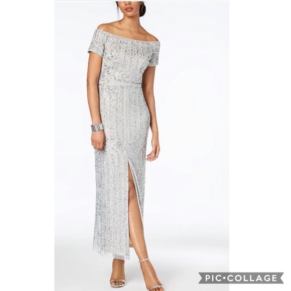 Adrianna Papell off shoulder beaded long gown - Picture 5 of 12